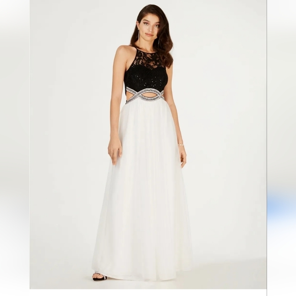 SPESCHLESS Black and White Lace Top Prom Evening Floor Length Formal Dress 5